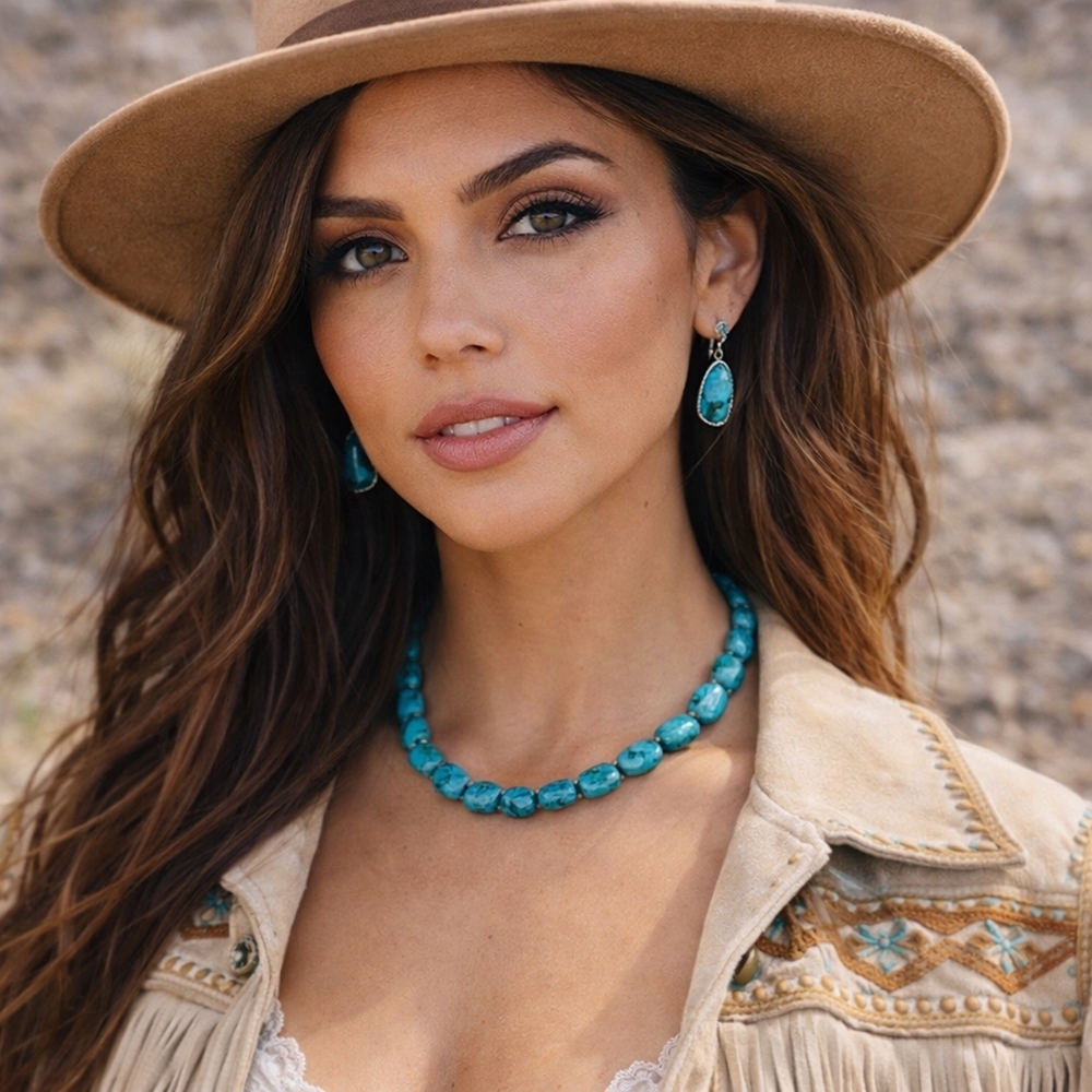 Vintage Blue Green Turquoise Pebble Nugget Necklace 18" Southwestern Style
